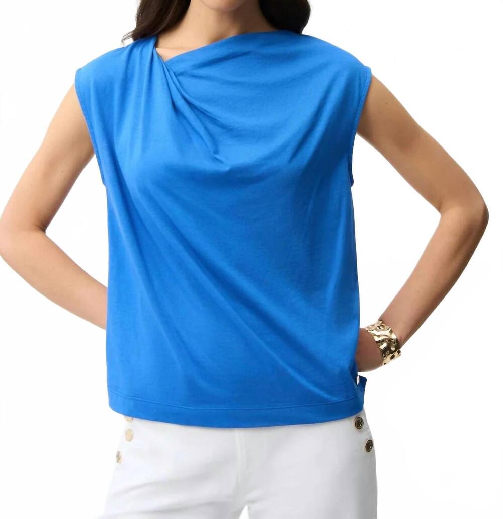 NEW JOSEPH RIBKOFF asymmetric neck knot drape top in harbor blue